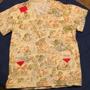 Women’s M Handmade scrub top Winnie the Pooh neutrals/red accent
